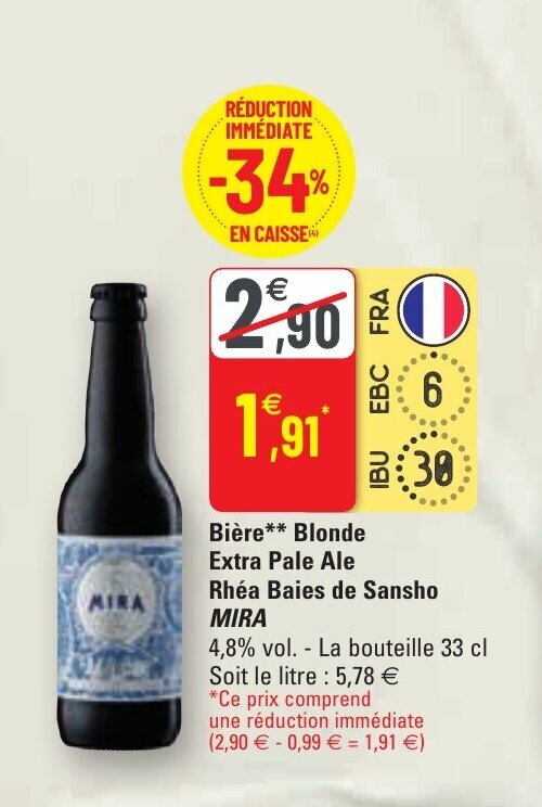 Promo Bière blonde extra pale ale rhéa baies de sansho MIRA chez G20