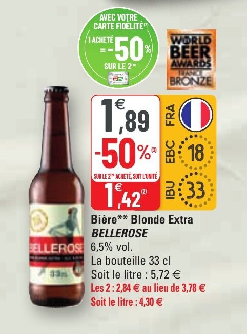 Promo Bière blonde extra BELLEROSE chez G20