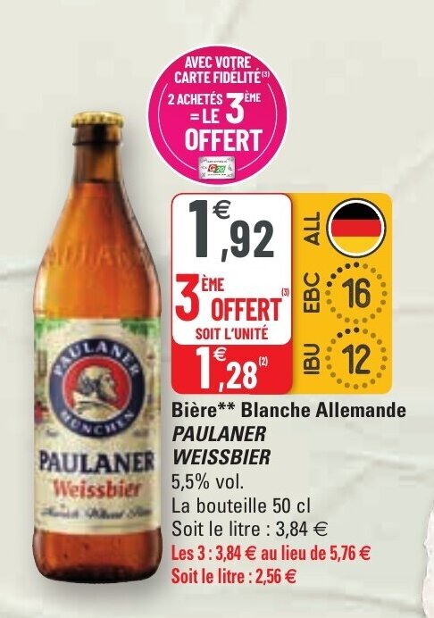 Promo Bière blanche allemande PAULANER WEISSBIER chez G20