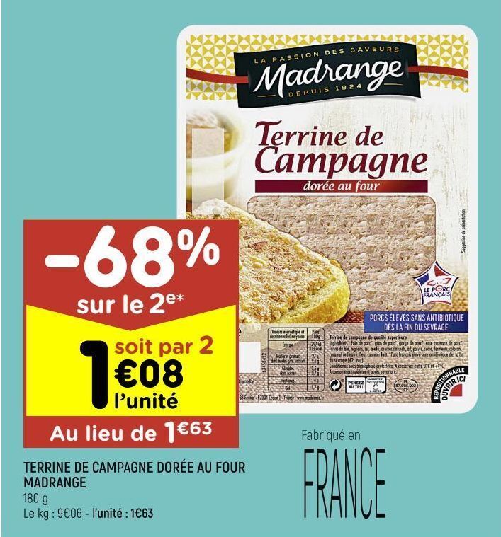 Promo Terrine de campagne dorée au four madrange chez Leader Price