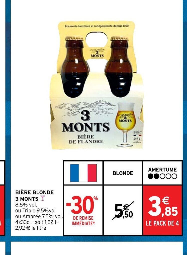 Promo Biere Blonde 3 Monts chez Intermarché