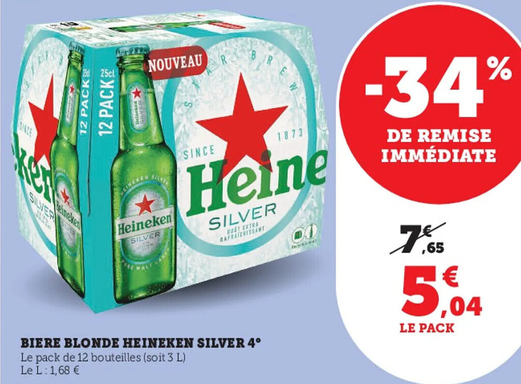 Promo Biere Blonde Heineken Silver 4 Chez Super U