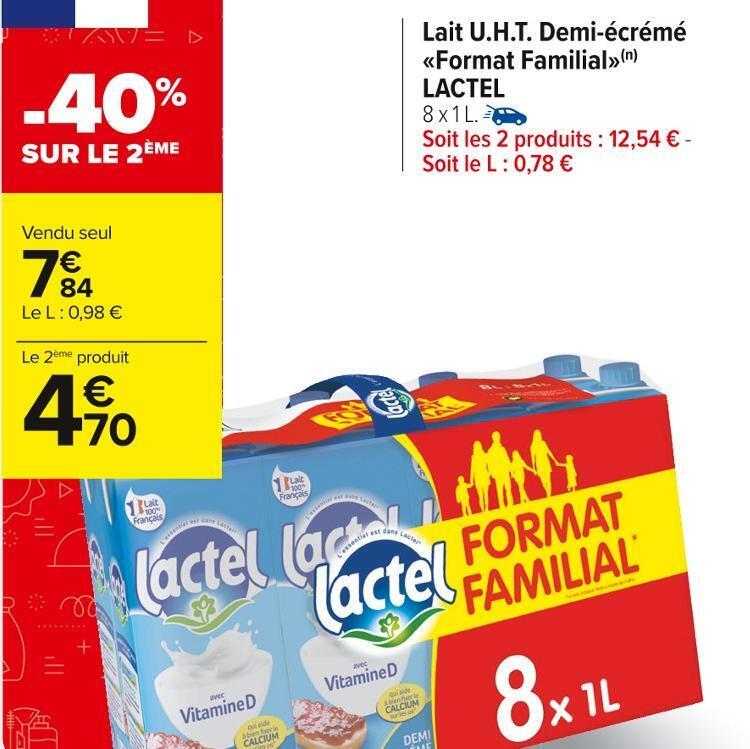 Promo Lactel Lait U H T Demi Cr M Format Familial Chez Carrefour Market