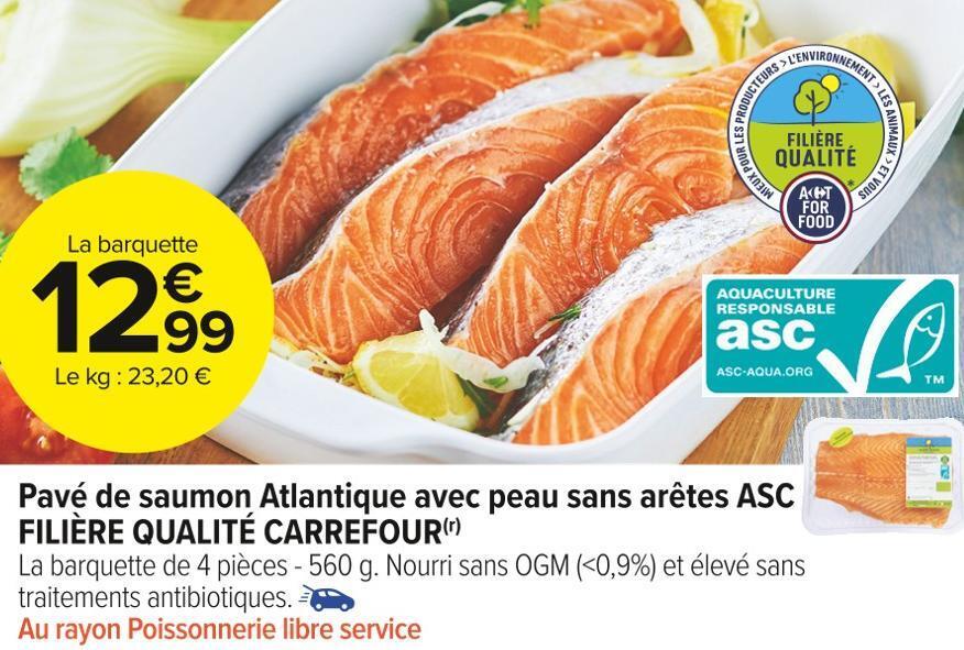 Promo Filière qualité carrefour pavé de saumon atlantique avec peau