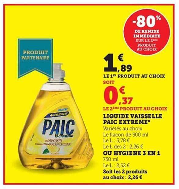 Promo Liquide Vaisselle Paic Extr Me Ou Hygi Ne En Chez Hyper U