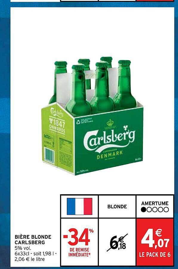 Promo Bière blonde carlsberg chez Intermarché