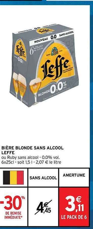 Promo Bière blonde sans alcool leffe chez Intermarché Contact