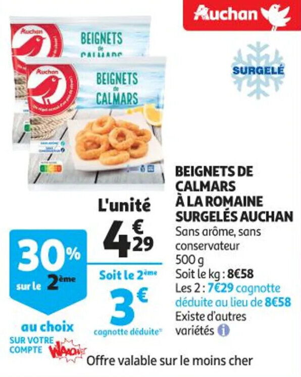 Promo Beignets de calmars à la romaine surgelés AUCHAN chez Auchan