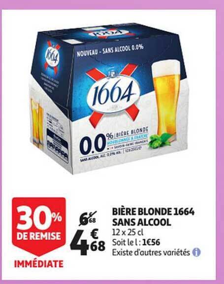 Promo Bière blonde 1664 sans alcool chez Auchan