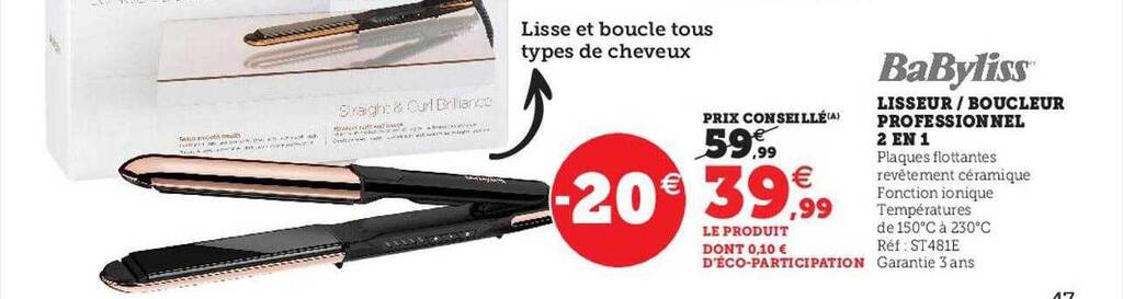 Promo Lisseur Boucleur Professionnel 2 En 1 Babyliss Chez Hyper U