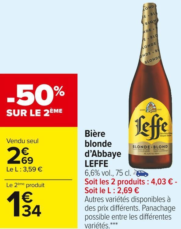 Promo Leffe bière blonde dabbaye chez Carrefour Market