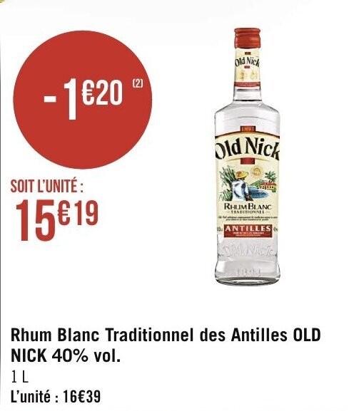 Promo Rhum Blanc Traditionnel Des Antilles Chez Spar