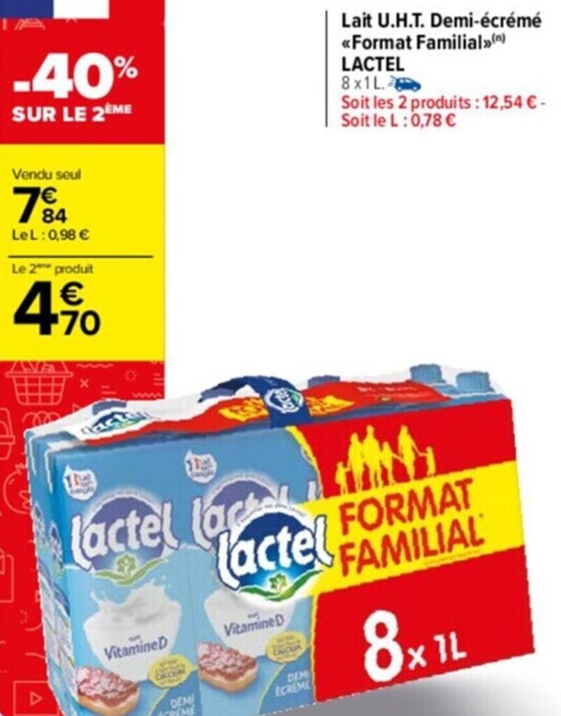 Promo Lait U H T Demi Cr M Format Familial Lactel Chez Carrefour Drive