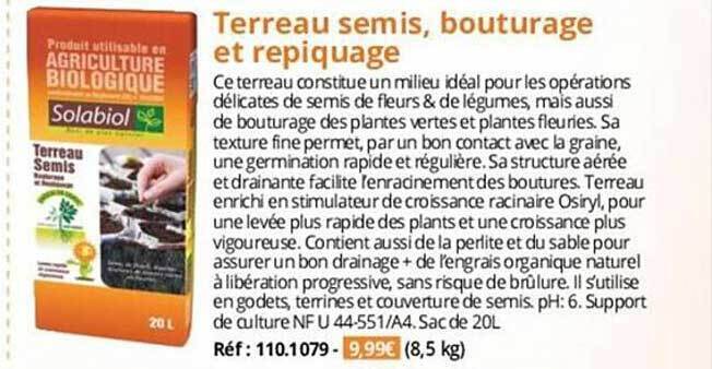 Promo Terreau Semis Bouturage Et Repiquage Solabiol Chez Magellan