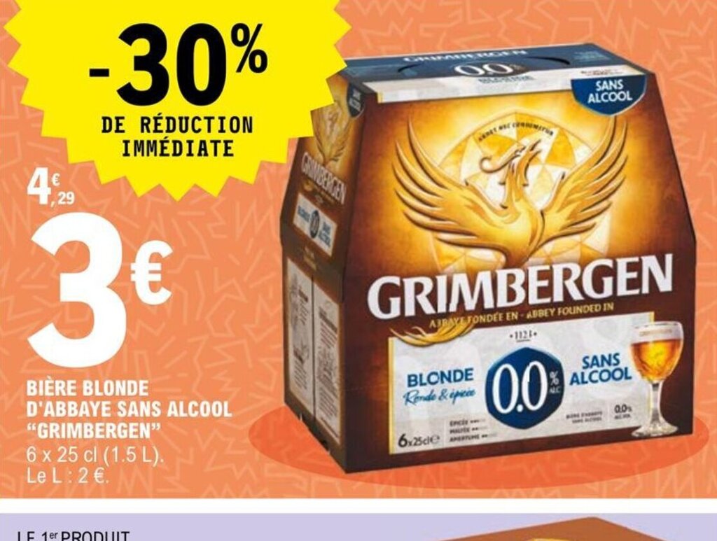 Promo Bière Blonde d Abbaye Sans Alcool Grimbergen chez E Leclerc