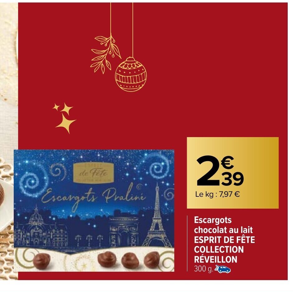 Promo Escargots Chocolat au Lait Esprit de Fête Collection Réveillon