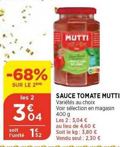 Promo Sauce Tomate Mutti Chez Bi