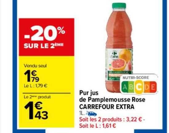 Promo Pur Jus De Pamplemousse Rose Carrefour Extra Chez Carrefour