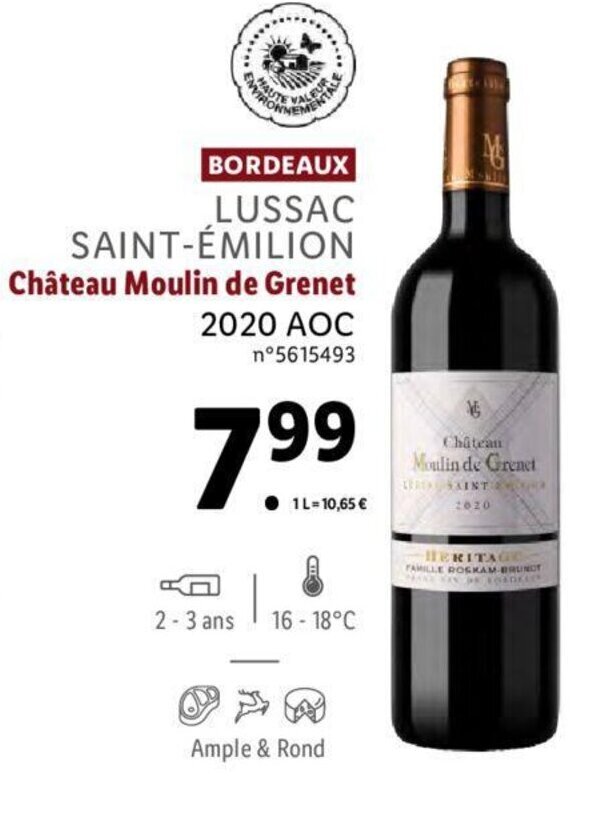 Promo Lussac Saint Emilion Chateau Moulin De Grenet Aoc Chez Lidl