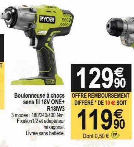 Promo Boulonneuse à chocs sans fil 18v one r18iw3 ryobi chez Tridôme