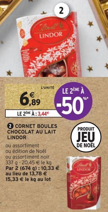 Promo Cornet Boules Chocolat Au Lait Lindor Chez Intermarch Hyper