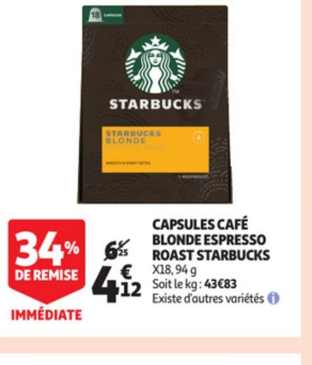 Promo Capsules Cafe Blonde Espresso Roast Starbucks Chez Auchan