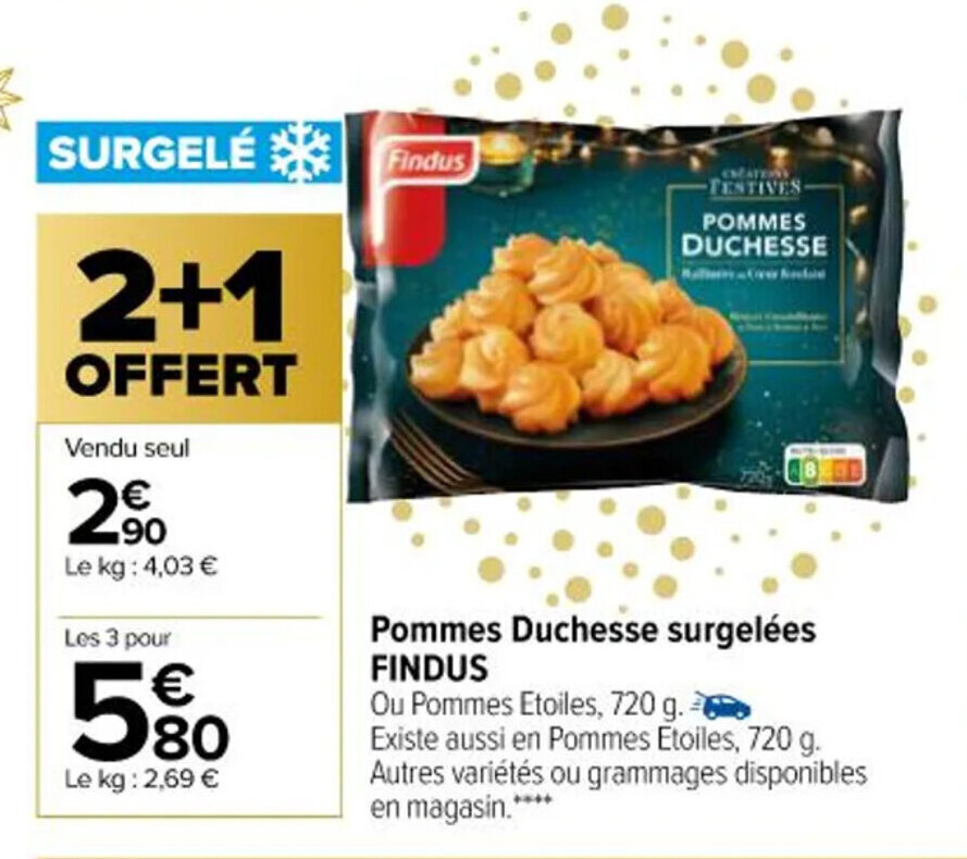 Promo Pommes duchesse surgelées FINDUS chez Carrefour