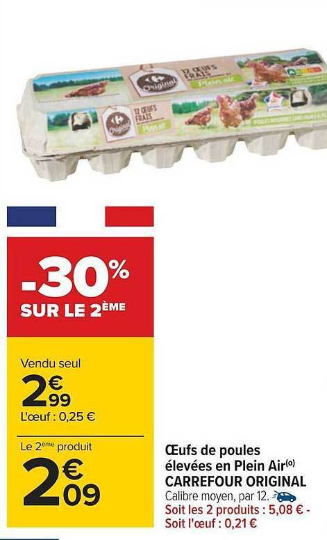 Promo Œufs de poules élevées en plein air carrefour original chez Carrefour