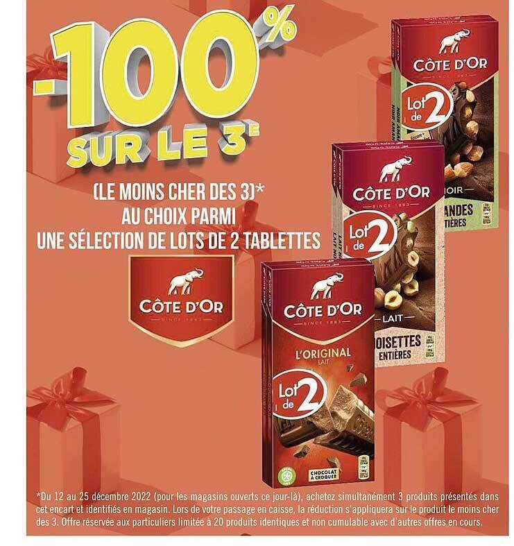 Promo Lots de 2 tablettes côte d or chez Supermarchés