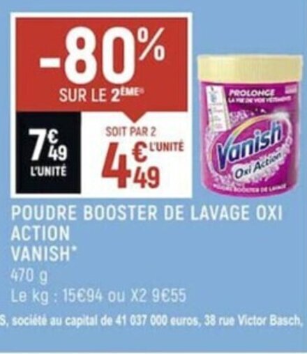 Promo Poudre Booster De Lavage Oxi Action Vanish Chez Spar