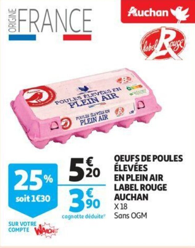 Promo Oeufs De Poules Lev Es En Plein Air Label Rouge Auchan Chez Auchan