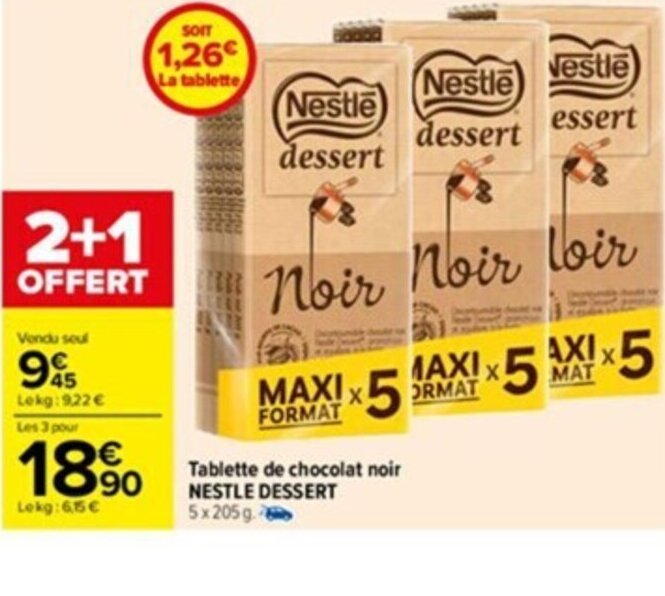 Promo Tablette De Chocolat Noir Nestle Dessert Chez Carrefour