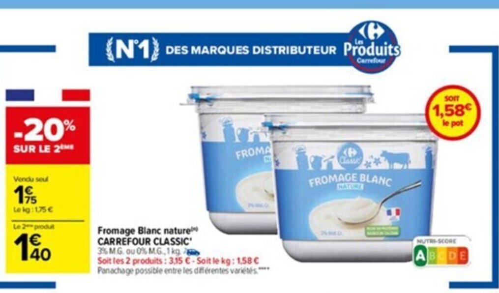 Promo Fromage Blanc Nature Carrefour Classic Chez Carrefour