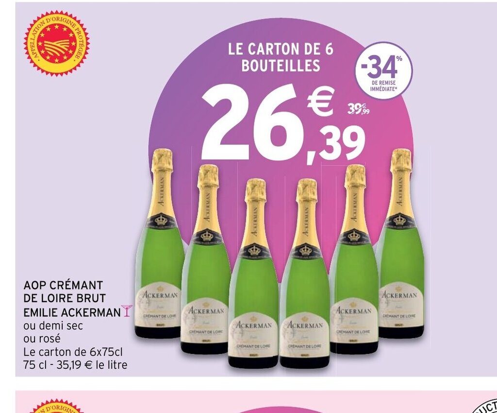 Promo AOP Cremant de Loire Brut Emilie Ackerman chez Intermarché