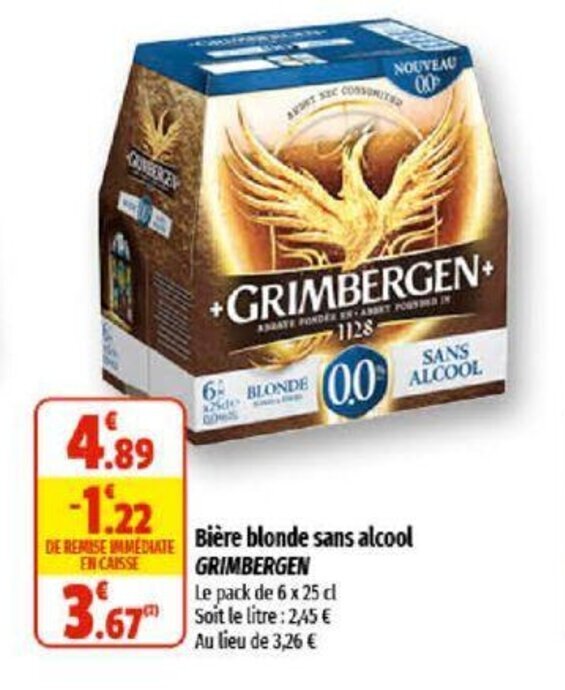 Promo Bière blonde sans alcool GRIMBERGEN chez Coccinelle Supermarché