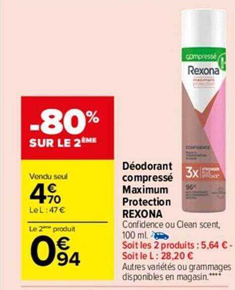 Promo Déodorant compressé maximum protection rexona chez Carrefour Market