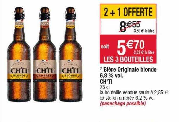 Promo Bière originale blonde 6 8 vol ch ti chez Cora