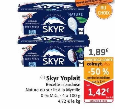 Promo Skyr yoplait recette islandaise nature ou sur lit à la myrtille 0