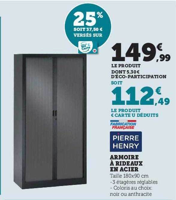 Promo Armoire à rideaux en acier pierre henry chez Hyper U