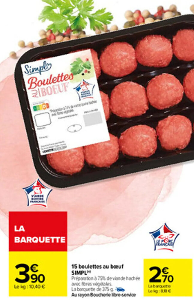 Promo 15 boulettes au bœuf SIMPL chez Carrefour