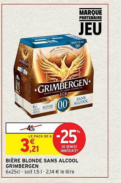 Promo Bi Re Blonde Sans Alcool Grimbergen Chez Intermarch Hyper