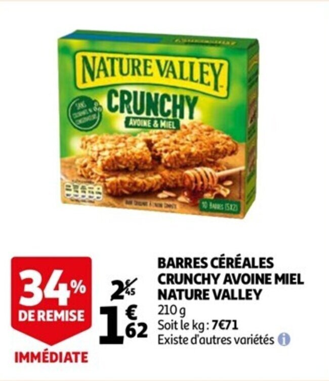 Promo Barres C R Ales Crunchy Avoine Miel Nature Valley Chez Auchan