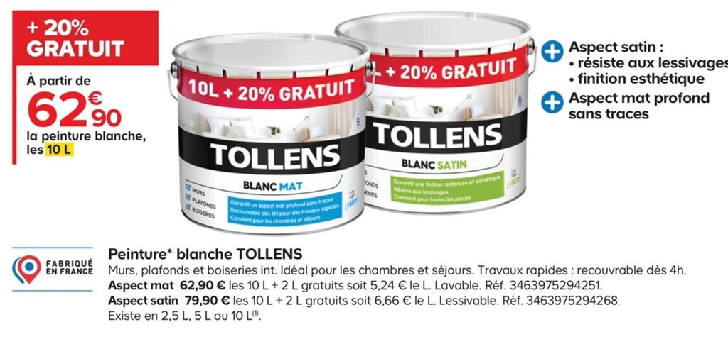 Promo Peinture Blanche Tollens Chez Castorama