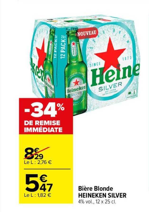 Promo Bière blonde heineken silver chez Carrefour