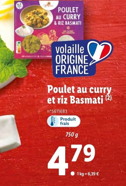 Promo Poulet Au Curry Et Riz Basmati Chez Lidl