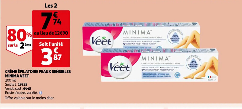 Promo Creme Epilatoire Peaux Sensibles Minima Veet Chez Auchan