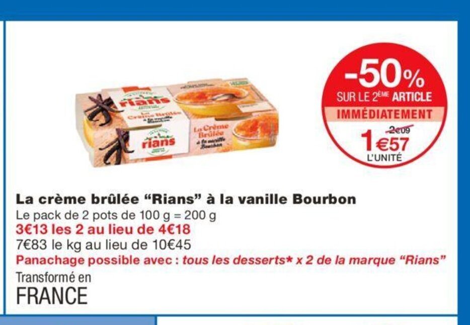 Promo La Cr Me Br L E Rians A La Vanille Bourbon Chez Monoprix