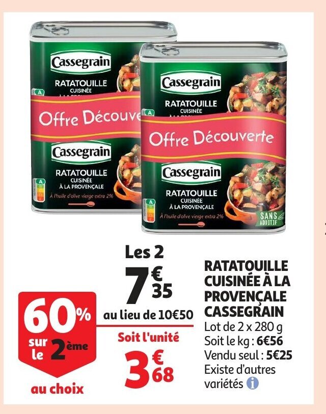 Promo Ratatouille Cuissin E A La Provencale Cassegrain Chez Auchan