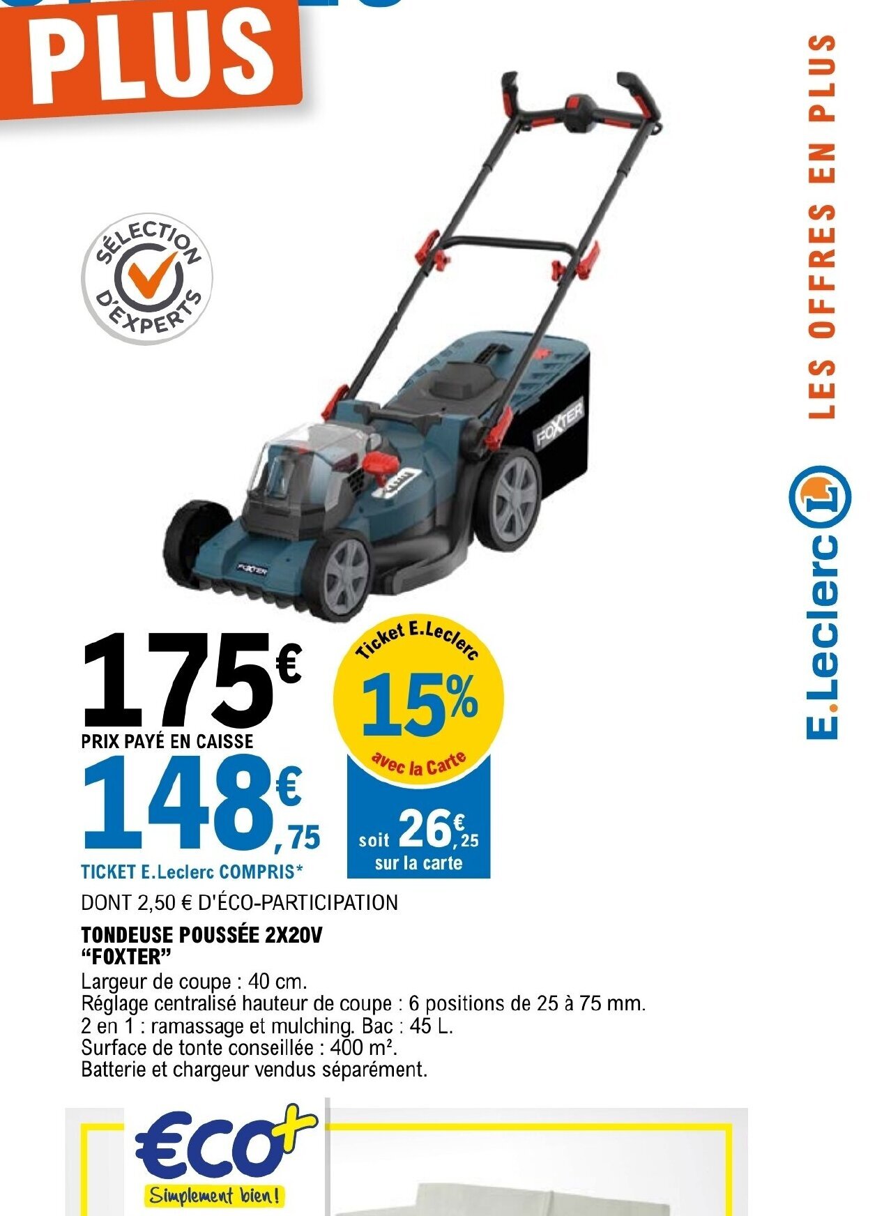 Promo Tondeuse poussée 2x20v Foxter chez E Leclerc Brico