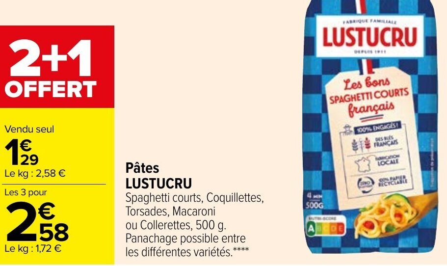 Promo Pâtes Lustucru chez Carrefour